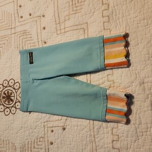 Matilda Jane Capri Leggings Teal w/ Pink Coral Stripe Trim Size 4